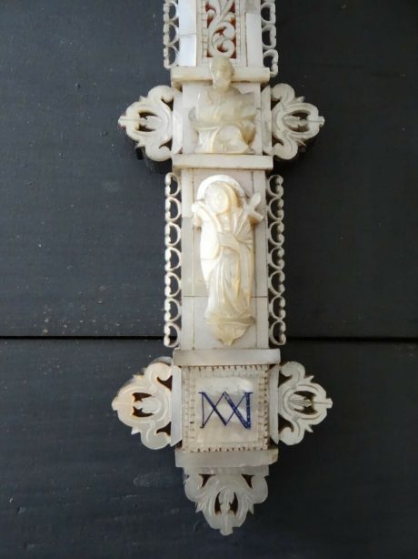 19th century mother of pearl ivory and olive wood crucifix c.1910