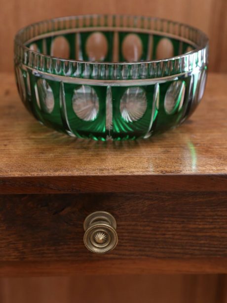 Art deco emerald green cut to clear crystal Val St Lambert bowl