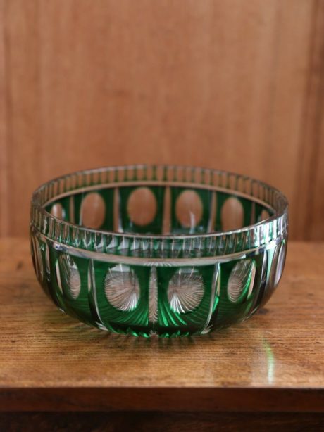 Art deco emerald green cut to clear crystal Val St Lambert bowl