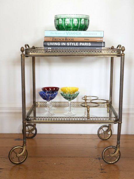 Mid century French Brass and glass cocktail trolley table c.1950