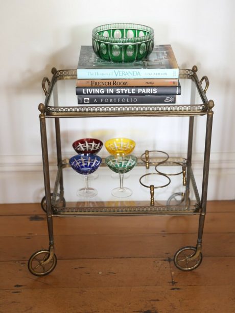 Mid century French Brass and glass cocktail trolley table c.1950