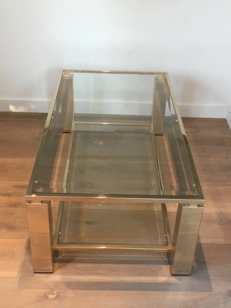 A striking brass and glass two tiered coffee table c.1980