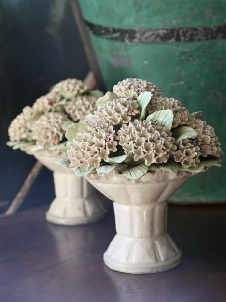 A wonderful pair of ceramic Hydrangea bouquets c.1900.