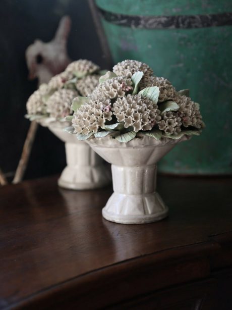 A wonderful pair of ceramic Hydrangea bouquets c.1900.