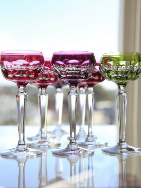Set of eight petite Val St Lambert crystal aperitif glasses