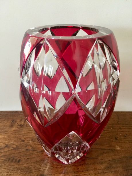 An Art Deco cranberry cut to clear Val St Lambert vase c.1920