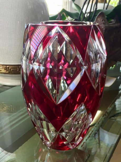 An Art Deco cranberry cut to clear Val St Lambert vase c.1920