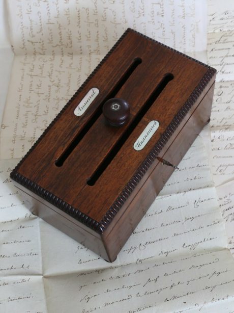 A Regency carved rosewood rectangular letter box c.1835