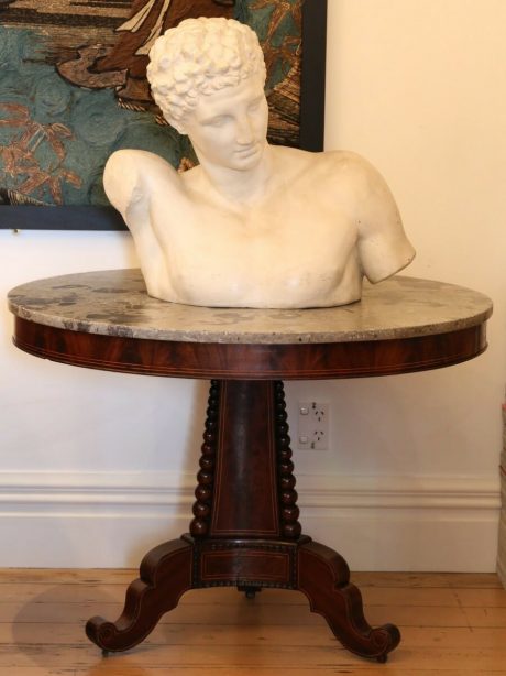French, Empire style, mahogany centre table with grey fossil marble top c.1840