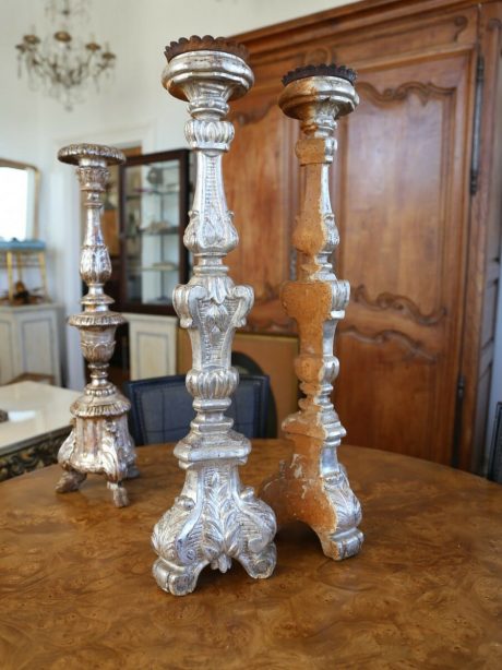 French 19th century silver gilt pricket candlesticks