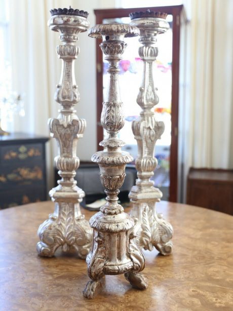 French 19th century silver gilt pricket candlesticks