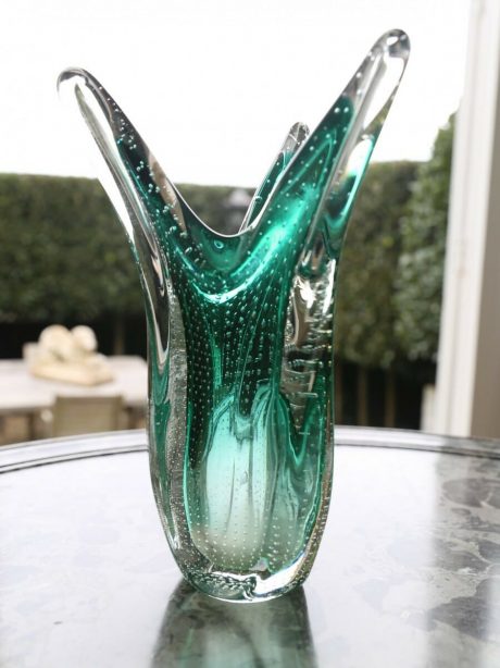 Green and clear vase by Belgian crystal house Boussu