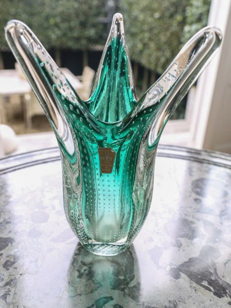Green and clear vase by Belgian crystal house Boussu