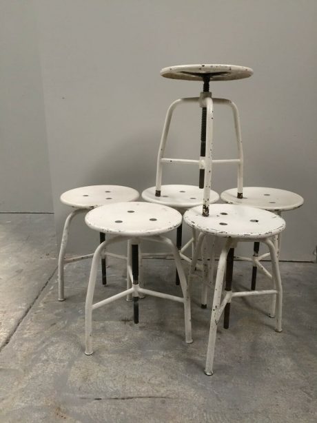 Set of six Eastern European metal swivel stools