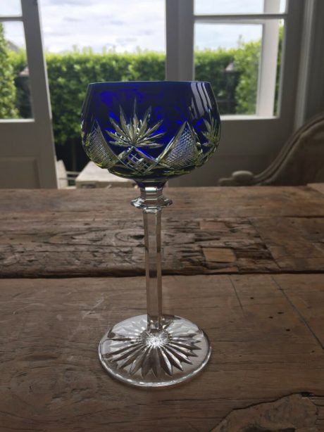 Six coloured cut to clear crystal Val St Lambert wine glasses