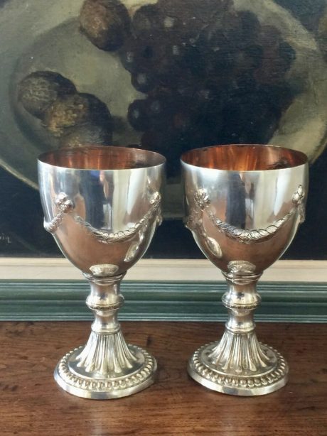 Antique pair of Old Sheffield Plate wine goblets c.1800-1810