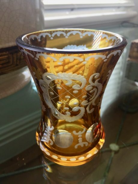 Vintage Bohemian Czech crystal amber vase