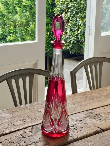Mid Century Val St Lambert cranberry crystal decanter
