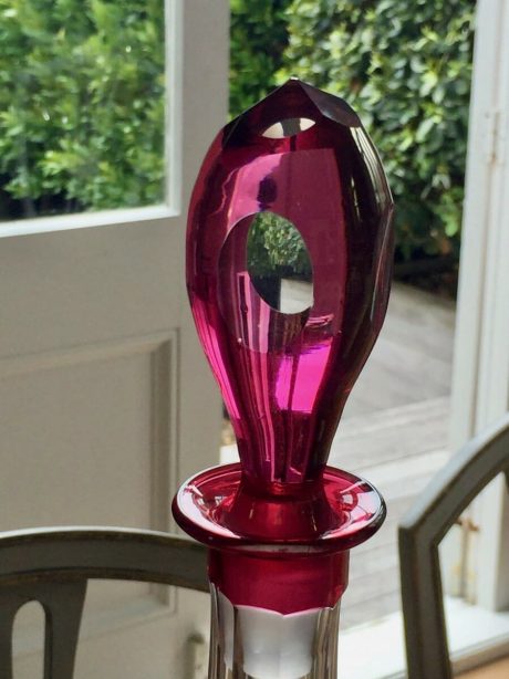 Mid Century Val St Lambert cranberry crystal decanter