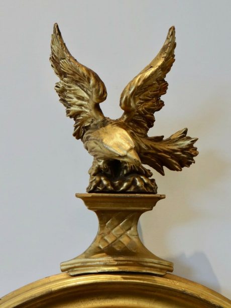 English Regency carved gilt wood eagle convex mirror c.1830