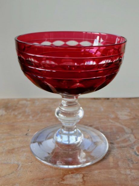 Set of six Val St Lambert cranberry champagne glasses