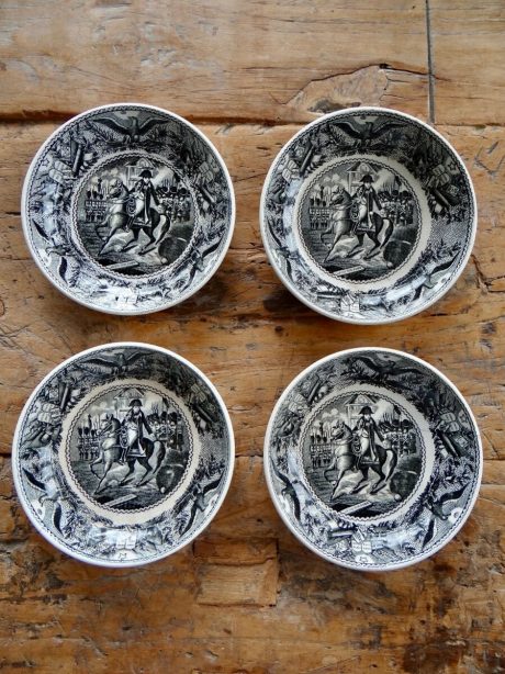 19th century black transfer ware Napoleon bowls