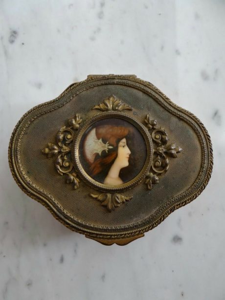 Victorian brass trinket boxes with porcelain medallions c.1900