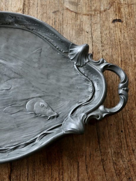 German Orivit Art nouveau pewter platter with fish decoration c.1898