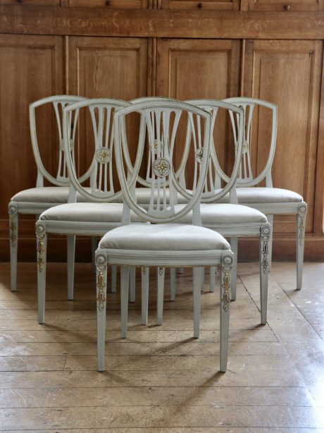 Set of six Gustavian 20th century dining chairs