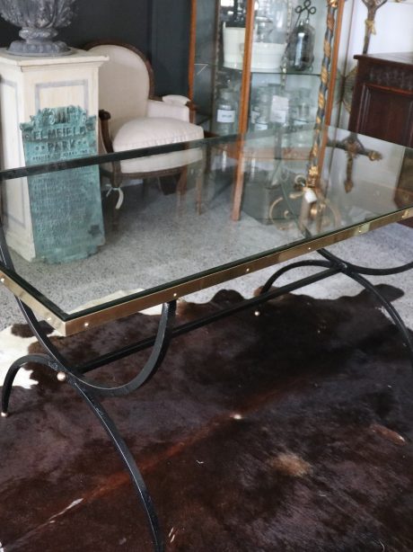 1960's French steel brass and glass dining table