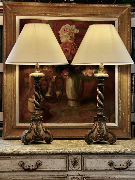 Pair of silver gilt torsade table lamps c.1880