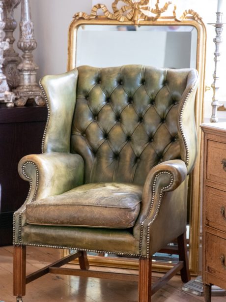 English leather serpentine wing chair c.1960