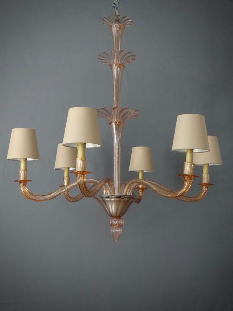 1940's six arm pink Murano chandelier