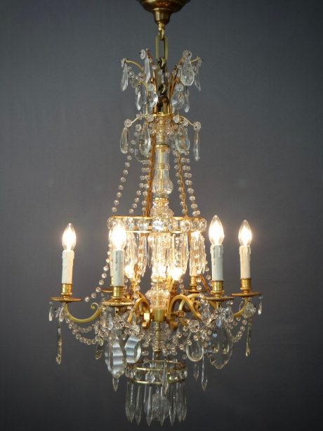Gilded French bronze crystal Chandelier c.1900 to 1930