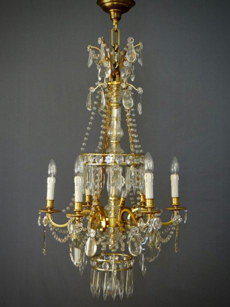 Gilded French bronze crystal Chandelier c.1900 to 1930