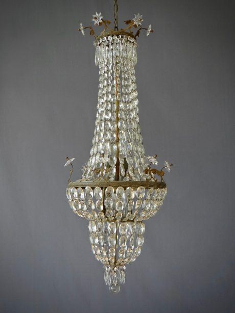 Empire crystal and bronze beaded basket chandelier