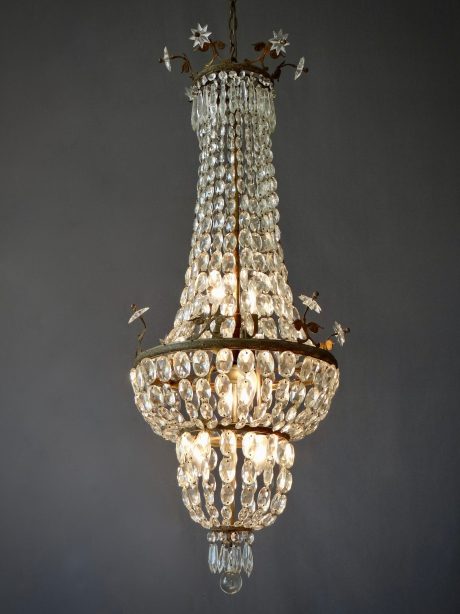 Empire crystal and bronze beaded basket chandelier
