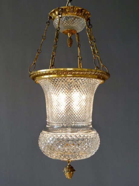 Turn of the Century French Bronze and Crystal Hanging Lantern