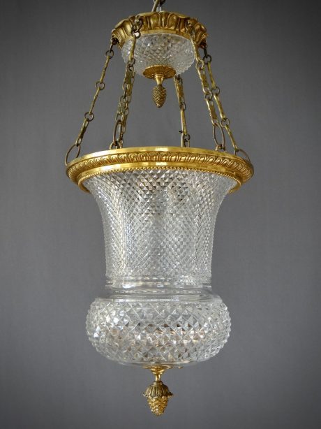 Turn of the Century French Bronze and Crystal Hanging Lantern