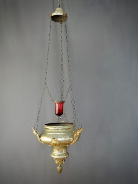 Antique Silvered Metal Light Fixture From French Church