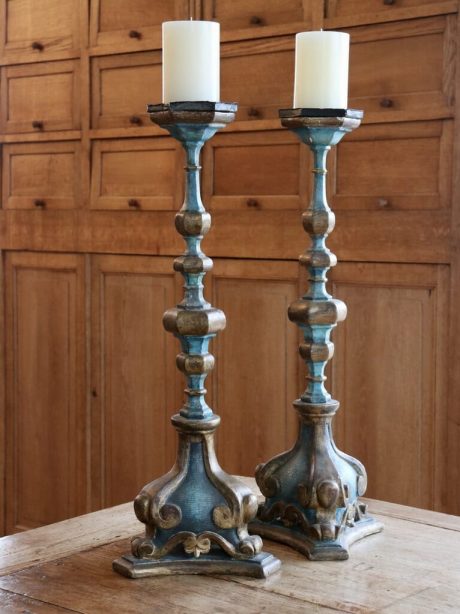 Pair of Antique 19th century Blue and Gilt Italian candlesticks c.1840