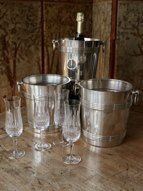 A trio of mid century silver plate Christofle Champagne buckets