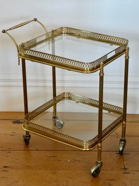 Petite Brass and Glass drinks trolley on castors