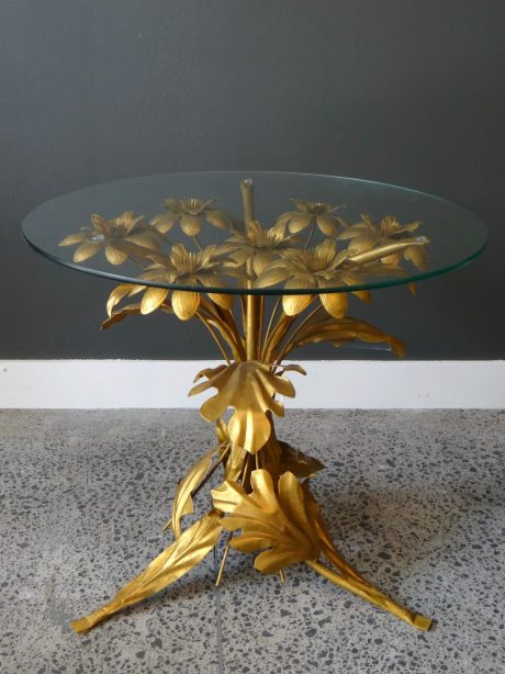 French glass topped gilt metal table c.1970