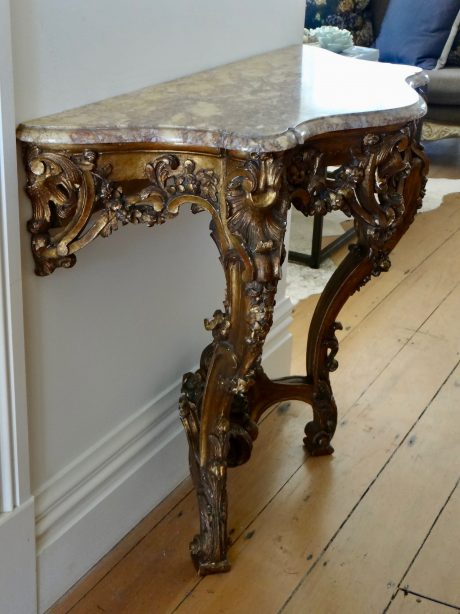 Antique Louis XV style console in gilded wood