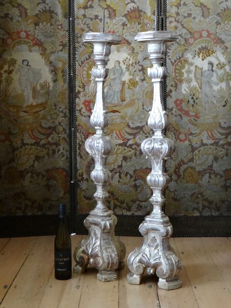 Pair of tall antique Italian silver Gilt candlesticks