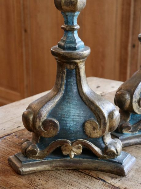 Pair of Antique 19th century Blue and Gilt Italian candlesticks c.1840