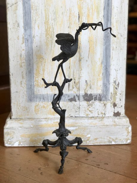 19th century bronze watch holder with bird decoration