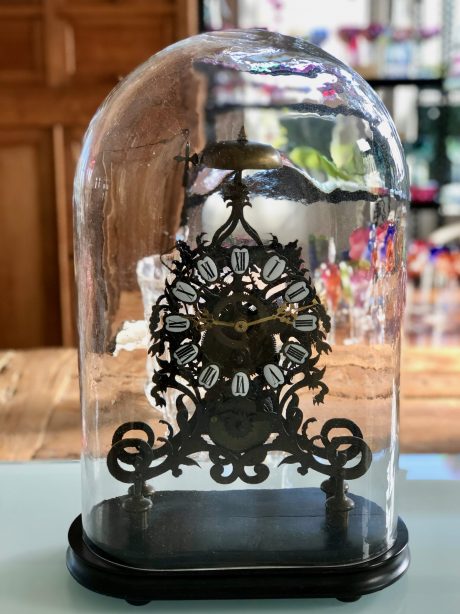 Antique English Skeleton Clock under glass dome c.1900