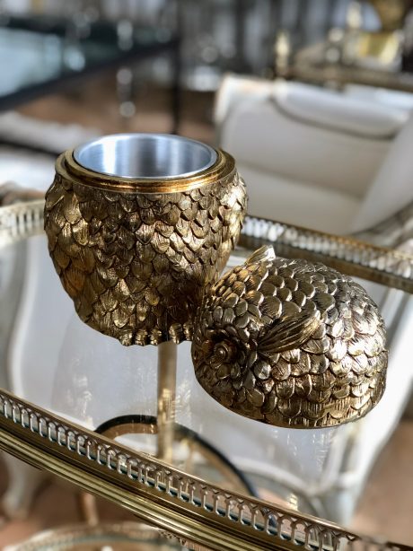 Iconic Italian owl gilt metal ice bucket designed by Mauro Manetti